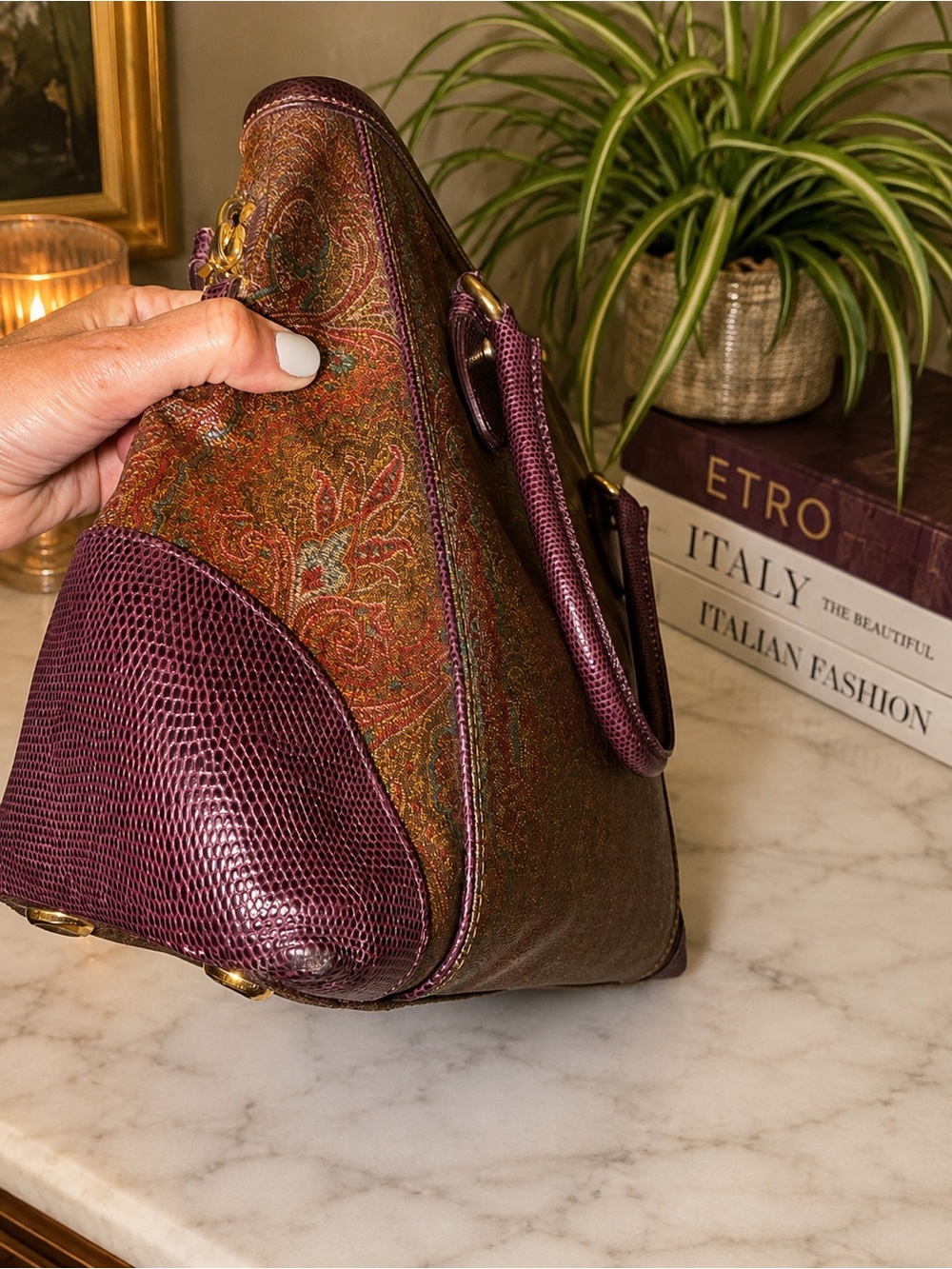 Etro Alma Dome Paisley Leather & Coated Canvas Satchel | Made in Italy - Picture 15 of 16